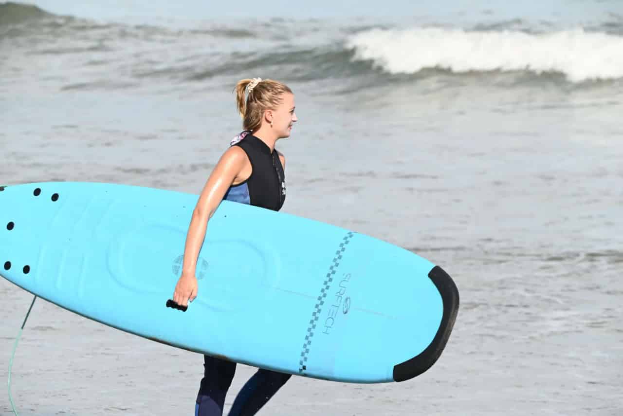 Surf student at Cocosol Surf Lessons, Cocoa Beach, Florida